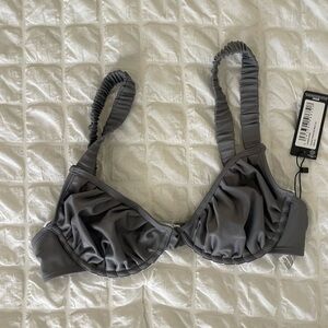 Prettylittlething gray ruched straps bikini top
